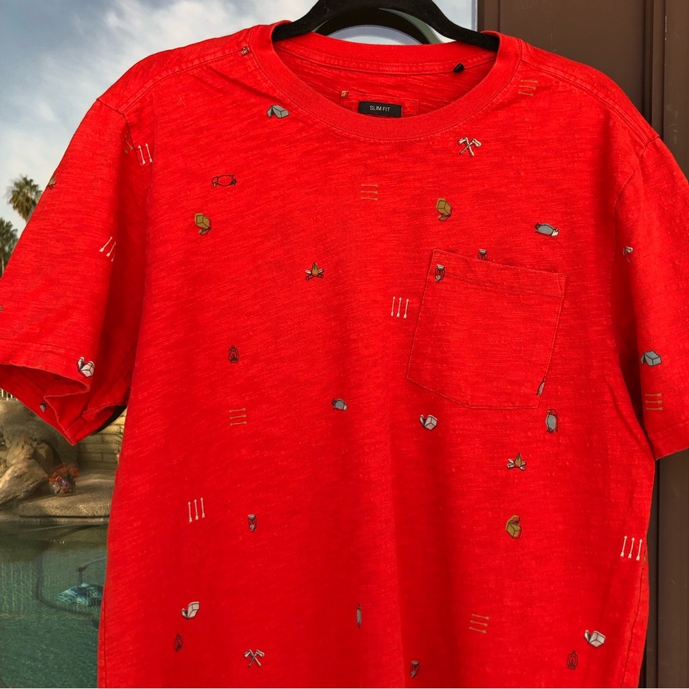 prAna Slim Fit Red Outdoor/Camping Icon Pocket Tee L